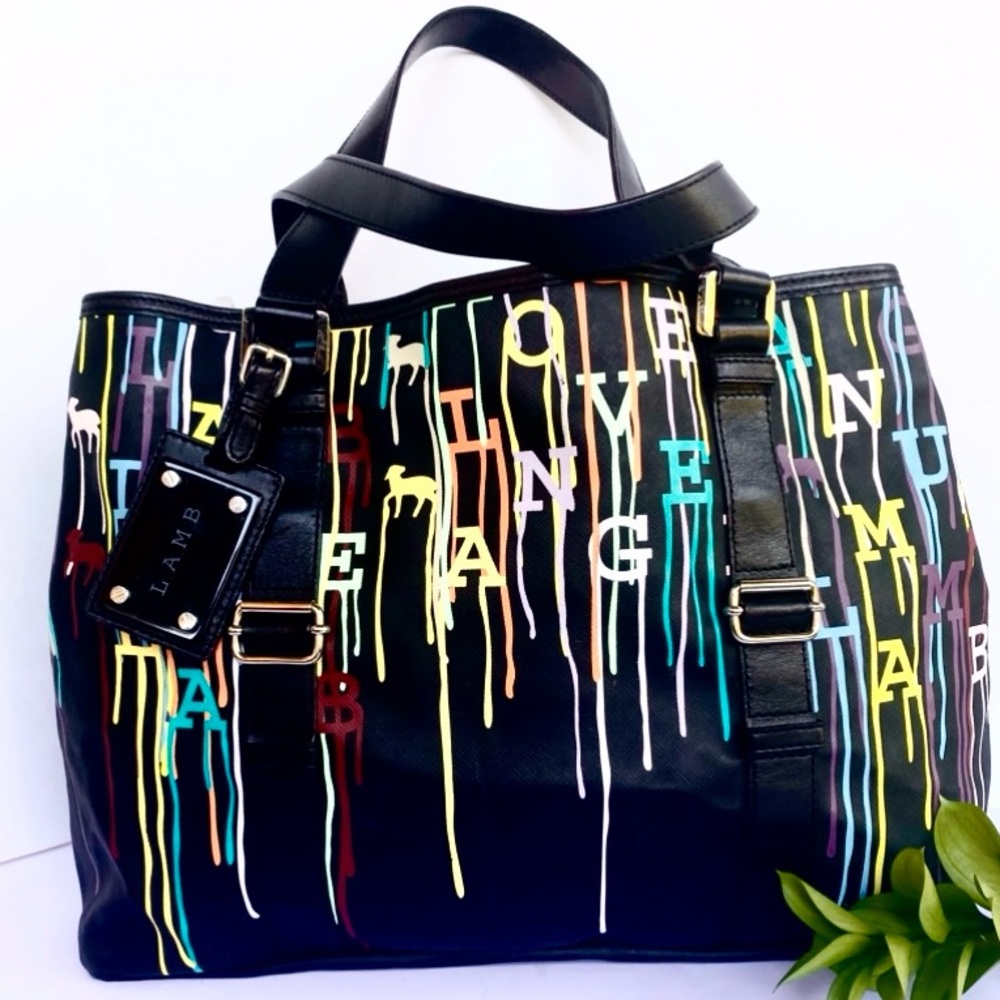 LAM B Black Multicolor Drip-Print Tote Bag